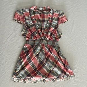 Guess Pink Plaid Short Sleeve Blouse